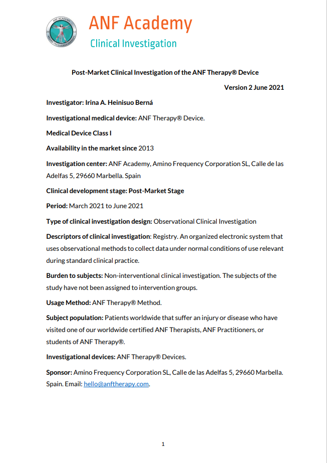Post-Market Clinical Investigation of the ANF Therapy® Device – 2021 v2